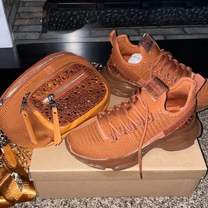Brown Steve Madden Maxima sneakers with matching bag